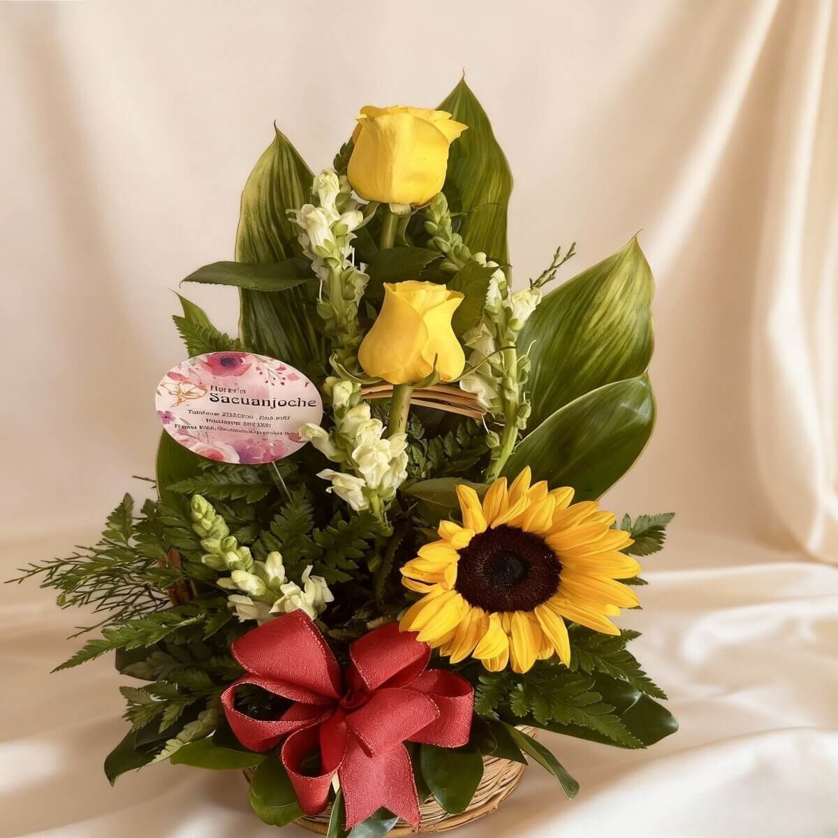 Arreglo buque de rosas girasol